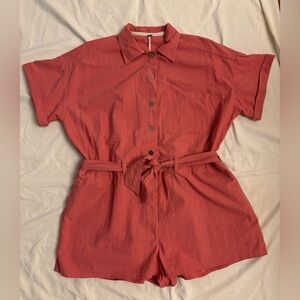 Free People Coral Red Sz. Small ‘No Plans’ Button Up Romper Very good condition